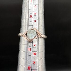 RJ‎ Heart Stone Ring Womens Size 10 Silver Good Bypass Milgrain Light Blue Stone